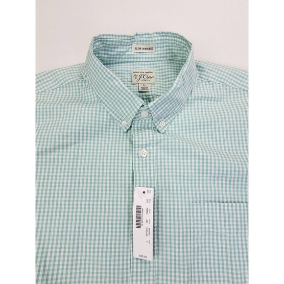 J. Crew Factory Other - J. Crew Slim Untucked Stretch Short Size Large Green White Check Button Down NWT